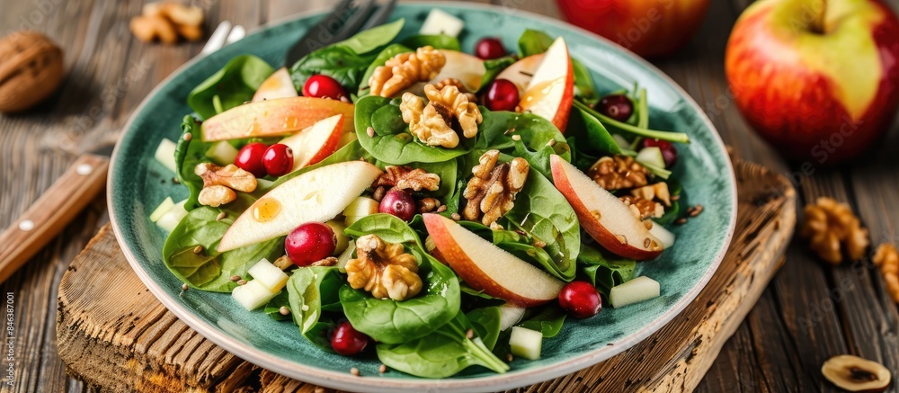 Autumn Salad with Homemade Apple, Walnut, Spinach, Cheese, and Cranberries Autumn Salad with Homemade Apple, Walnut, Spinach, Cheese, and Cranberries