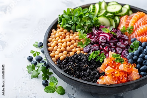 Fresh and Balanced Salmon  Vegetables  and Berries Bowl - Perfect for Healthy Eating