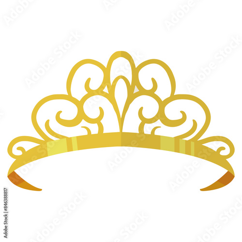 Gold Crown Tiara with Cartoon Style. Vector Illustration on White Background.