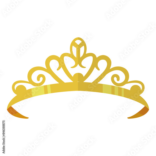 Gold Crown Tiara with Cartoon Style. Vector Illustration on White Background.