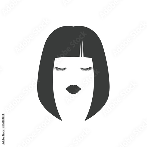 Beautiful woman with hairstyle icon. Pretty girl with lips and eyelashes.
