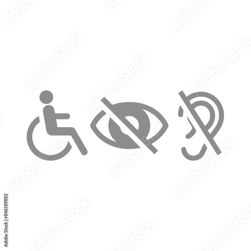Disability, vision impairment, hearing loss icons. Disabled person vector icon set.