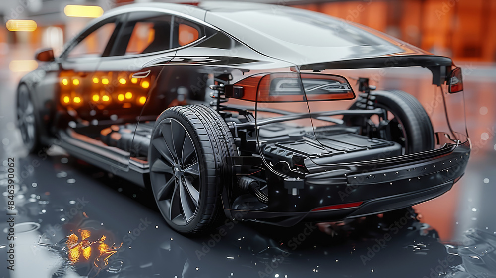 Obraz premium lithium ion EV battery in electric car. Generative AI.