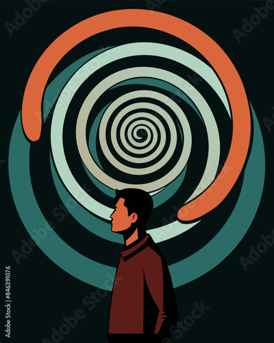 With each rotation of the negative spiral the persons thoughts became more distorted and irrational.. Vector illustration