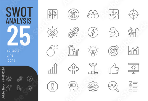 SWOT Analysis Editable Icons set. Vector illustration in modern thin line style of business related icons: strengths, weakness, opportunities, and threads. Pictograms and infographics for mobile apps.