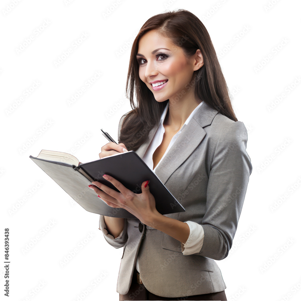 smiling business woman with a notebook and pen. png smiling business woman with a notebook and pen. png