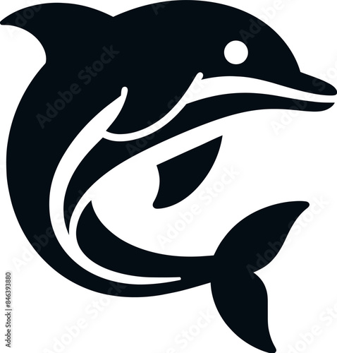 Monochrome Stylized Bottlenose Dolphin with Catch
