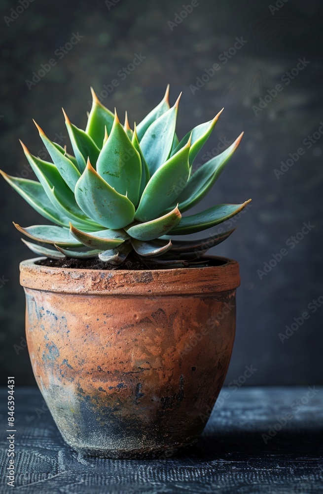 A Green Echeveria Succulent in a Terracotta Pot on a Rustic Wooden Table A Green Echeveria Succulent in a Terracotta Pot on a Rustic Wooden Table