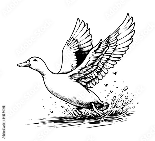 vector graphic of white Pekin duck, hand drawn illustration
