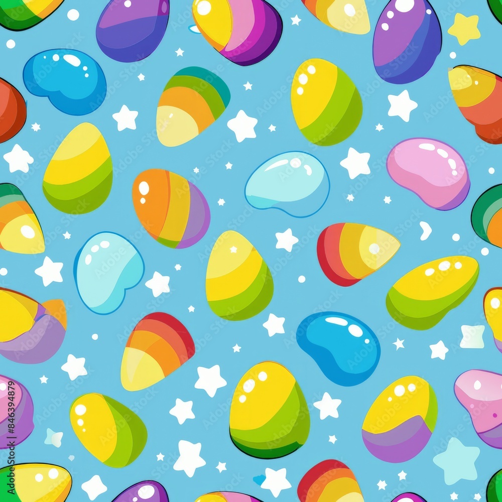 Seamless pattern of shimmering gumdrops with twinkling lights and rainbows, Generative AI Seamless pattern of shimmering gumdrops with twinkling lights and rainbows, Generative AI