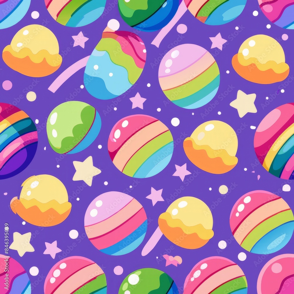 Seamless pattern of shimmering gumdrops with twinkling lights and rainbows, Generative AI Seamless pattern of shimmering gumdrops with twinkling lights and rainbows, Generative AI