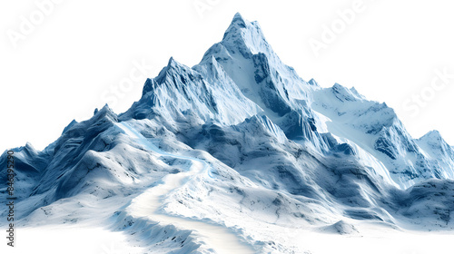 Icy Mountain Peaks with Winding Trail Through Snowy Landscape.. © Moon
