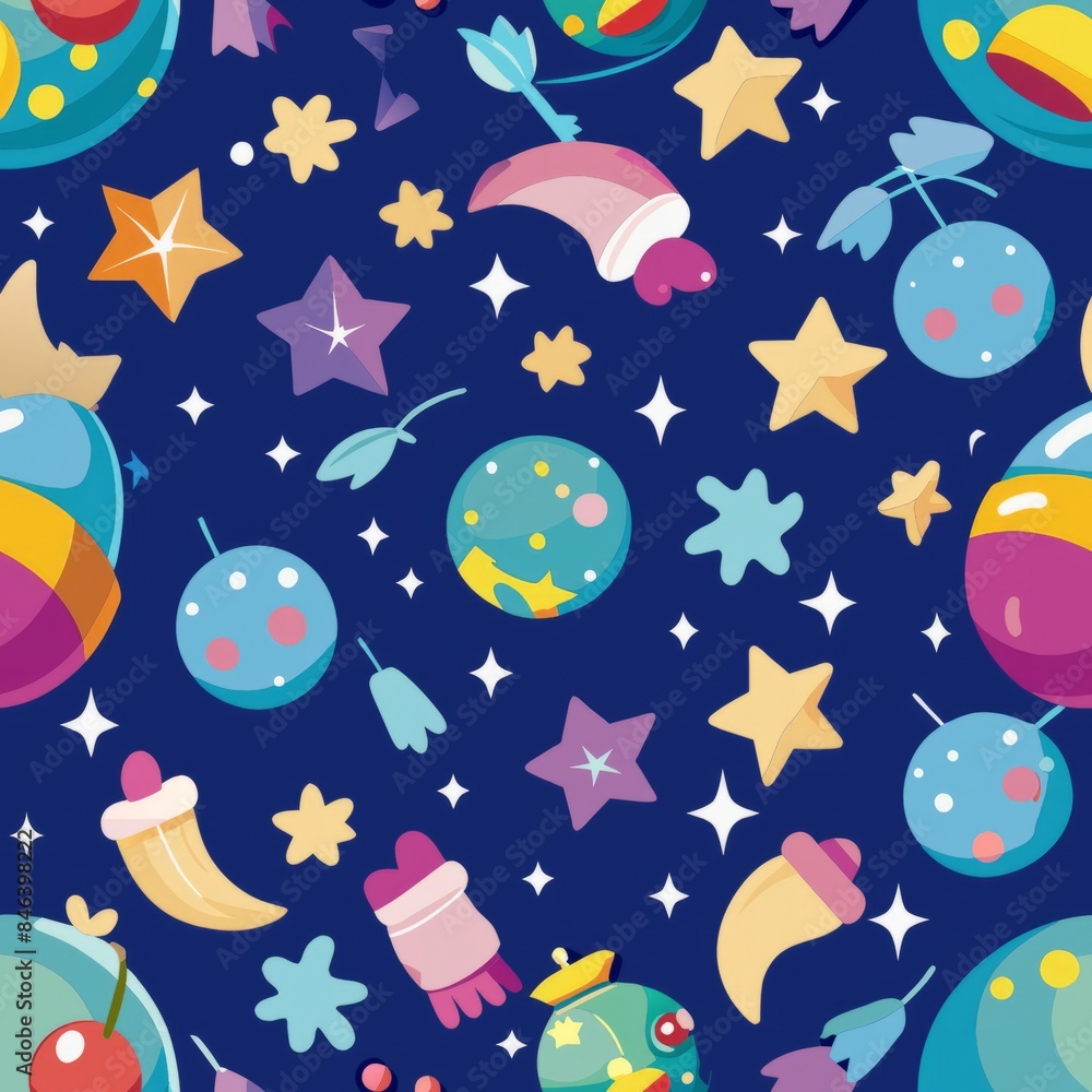 Seamless pattern of twinkling candy stars with celestial moons and constellations, Generative AI Seamless pattern of twinkling candy stars with celestial moons and constellations, Generative AI
