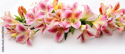 A copy space image of Alstroemeria flowers on a white background