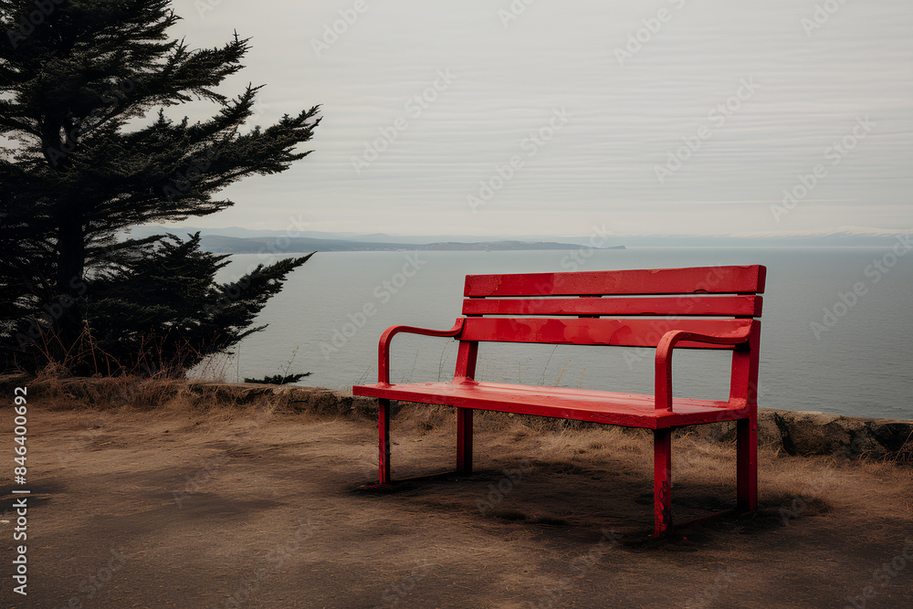 red bench at above sea level red bench at above sea level