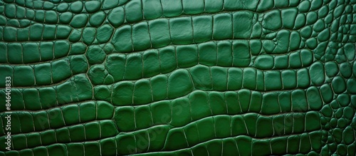 A background image featuring the texture of authentic crocodile leather in a vibrant green hue showcasing its genuine pattern. copy space available © StockKing