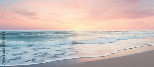 A serene summer beach at sunset featuring soft pastel tones and a copy space image