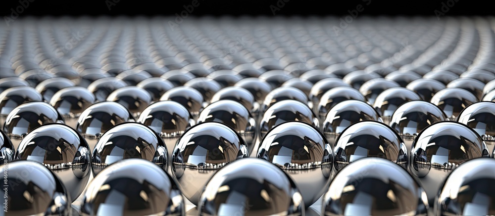 Obraz premium A single large chrome ball stands out in a crowd of identical ones creating an eye catching contrast in this copy space image