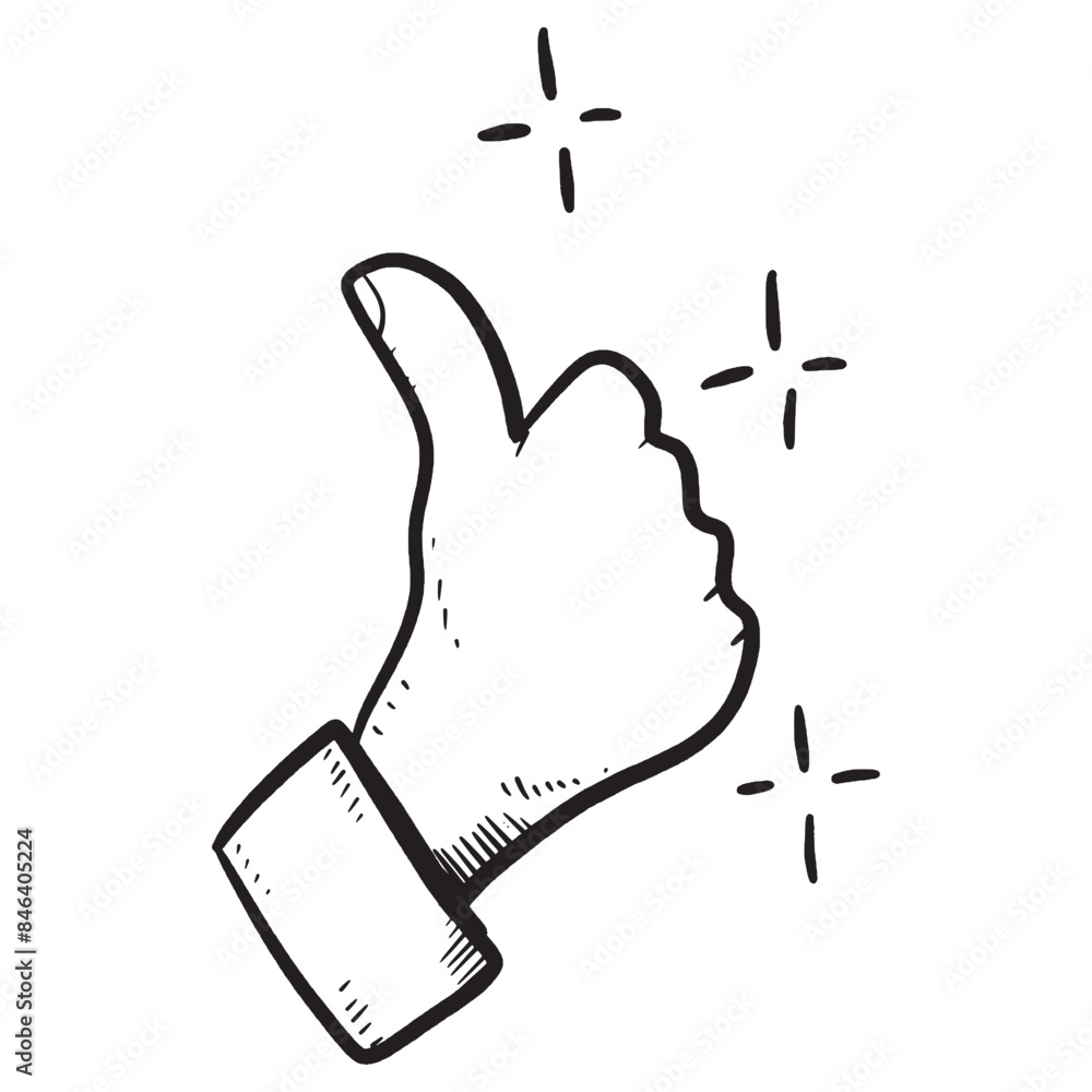 Obraz premium Doodle sketch style of thumb up hand gesture vector illustration for concept design.