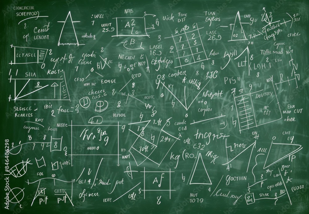 School board with chalk drawing math and chemical formulas, AI generated School board with chalk drawing math and chemical formulas, AI generated