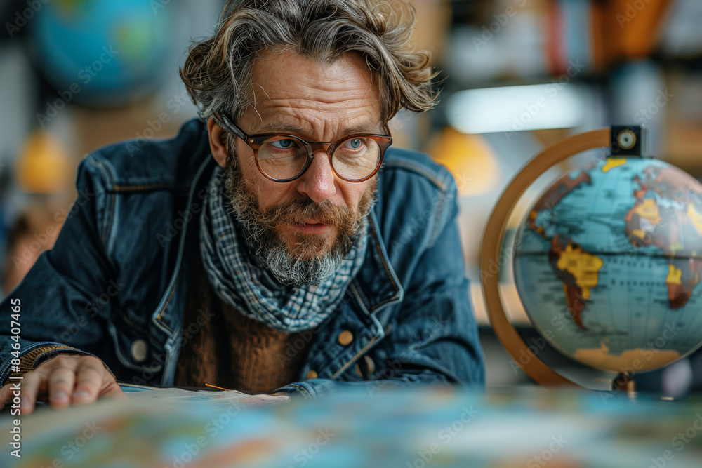 A teacher using augmented reality for history lessons. Concept of educational technology. Generative Ai. A teacher using augmented reality for history lessons. Concept of educational technology. Generative Ai.