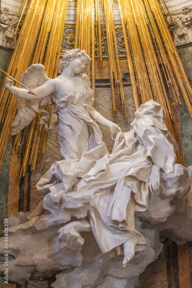 Ecstasy of Saint Teresa sculpture altarpiece. Bernini. Rome, Italy