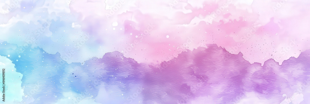 Naklejka premium A delicate and enchanting abstract pastel watercolor background featuring soft shades of pink, purple, and blue, creating a dreamy and ethereal atmosphere perfect for various creative designs..