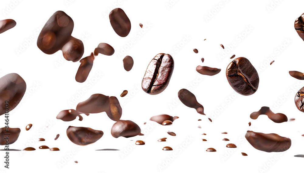 Obraz premium Coffee beans floating isolated on transparent background