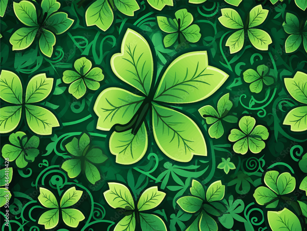 A lush backdrop of clover leaves in a gradient of green shades, perfect for St. Patrick's Day celebrations and themes pattern A lush backdrop of clover leaves in a gradient of green shades, perfect for St. Patrick's Day celebrations and themes pattern