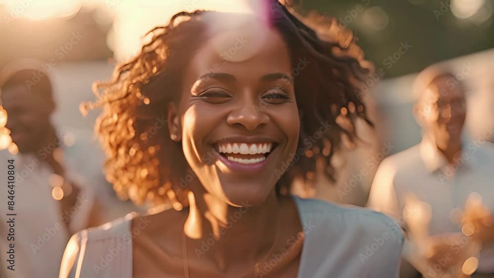 Happy Black Woman at Office Summer Party Happy Black Woman at Office Summer Party