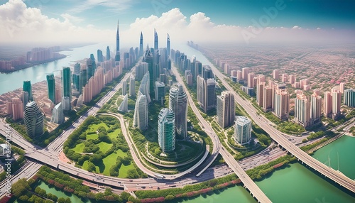 A bird's eye view of the city panorama, overlooking densely built-up areas