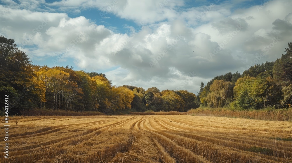 An autumn field with a grainy harvest