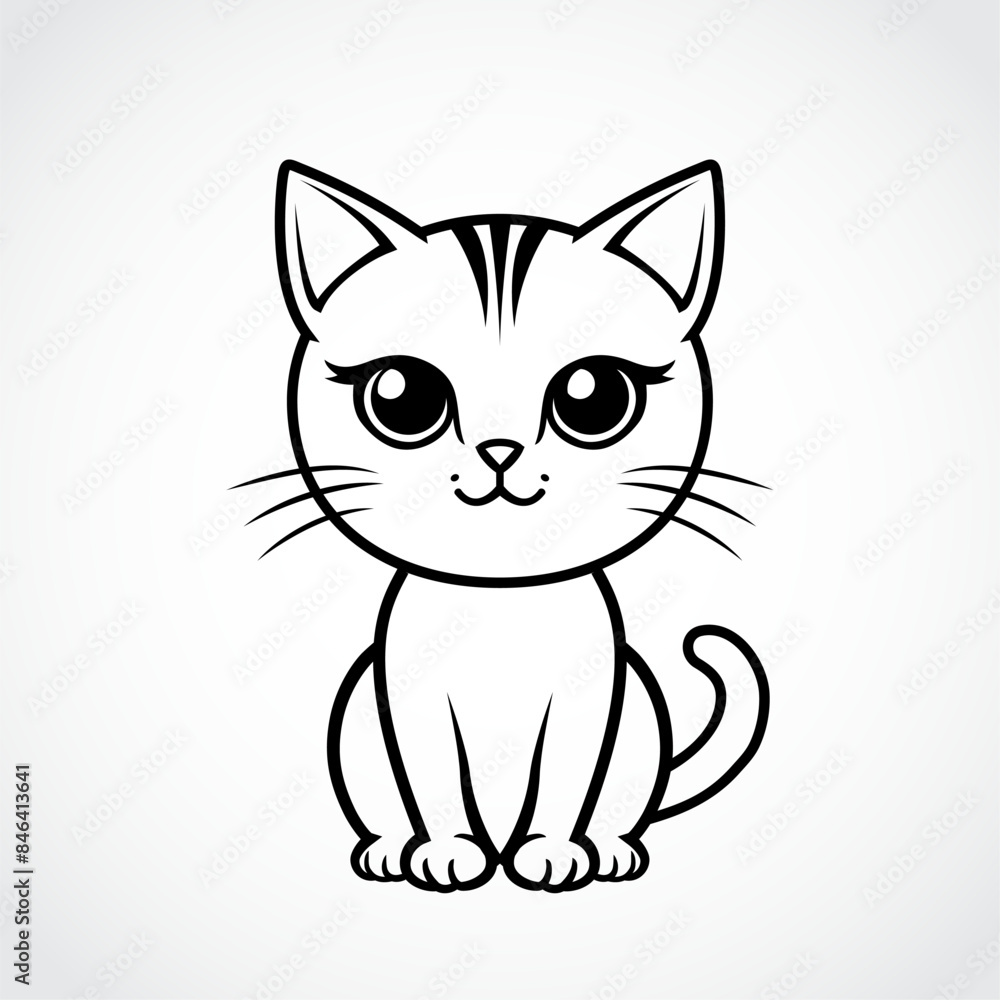 Fototapeta premium cute cat simple black white illustration