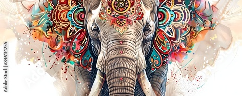 Boho Style Elephant with Mandala Designs and Decorated Tusks