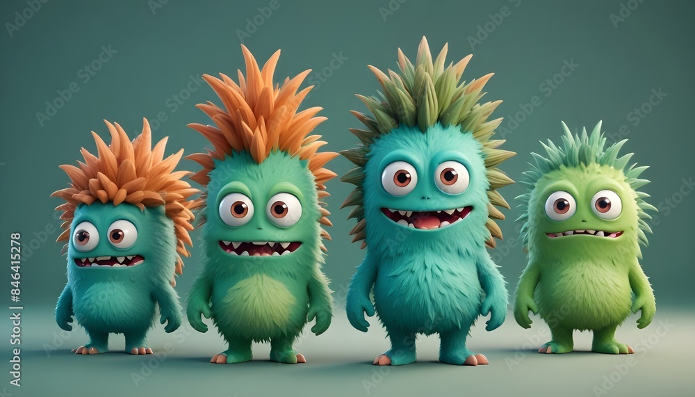 Fototapeta premium Fun cute green monster background, monster background, fun background, fun, green, monster, copy space, abstract, 