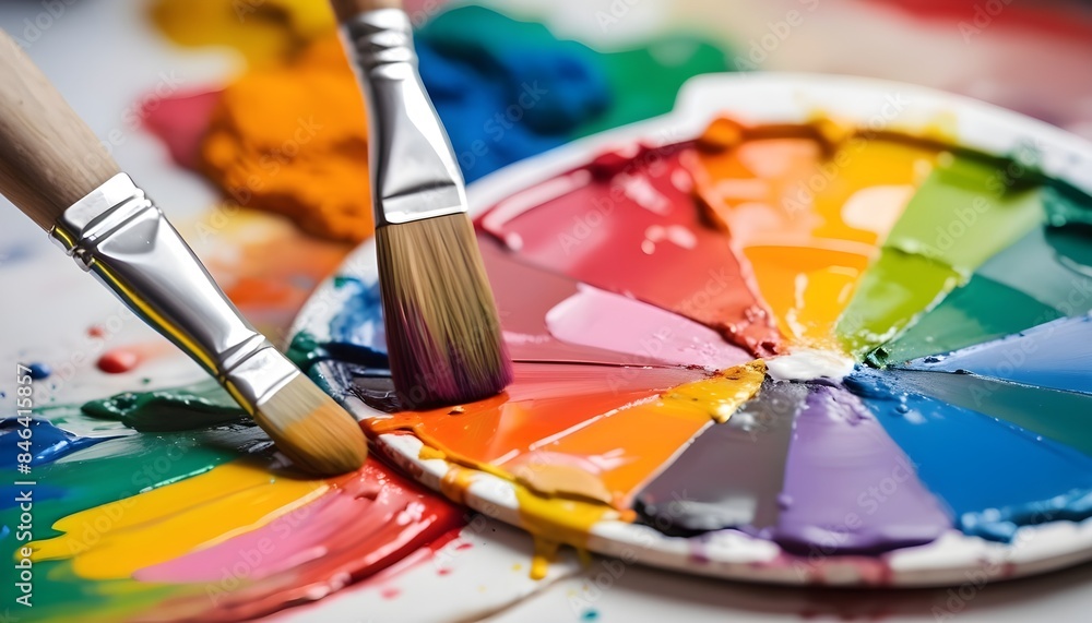 Obraz premium A close-up of a painter's palette filled with vibrant colors. 