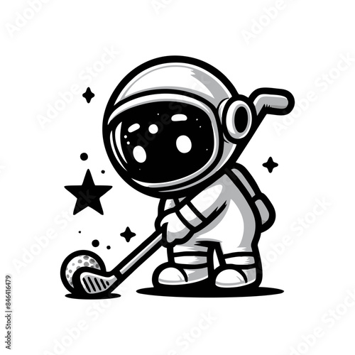 cute cartoon astronauts playing golf ball. cute mascot astronaut vector illustration
