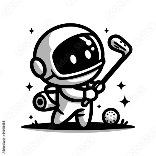 cute cartoon astronauts playing golf ball. cute mascot astronaut vector illustration