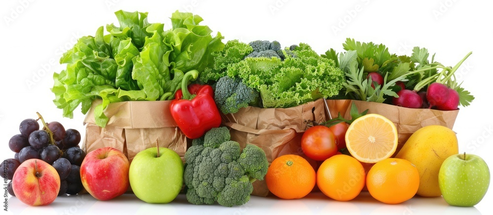 Fresh Fruits and Vegetables in a Paper Bag - Studio Shot on White Background Fresh Fruits and Vegetables in a Paper Bag - Studio Shot on White Background