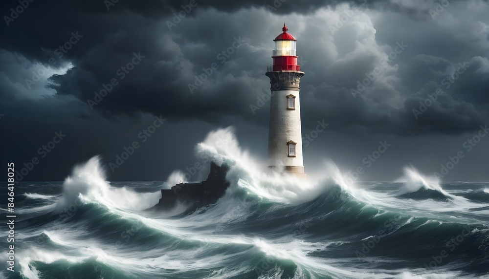 A lighthouse standing tall against a stormy sea
