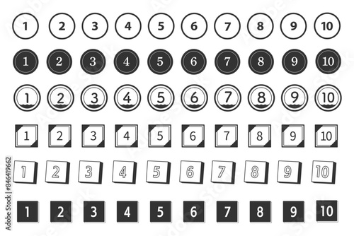 シンプルな丸と四角の数字　１−10までのイラストセット