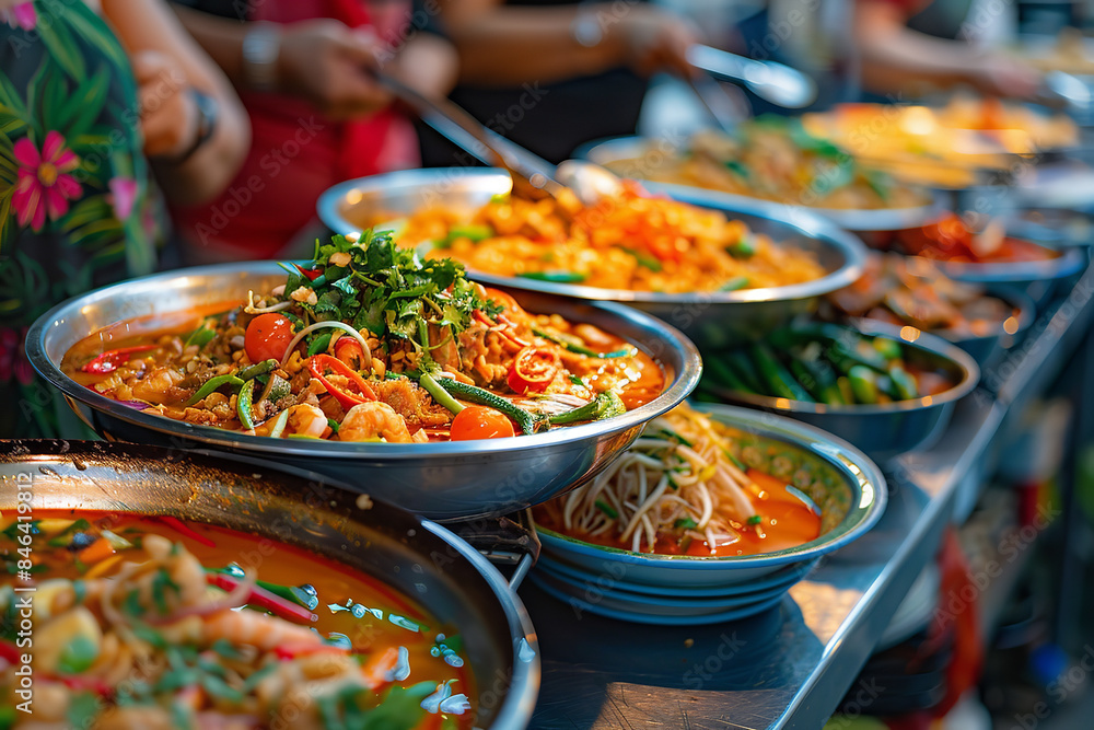 Fototapeta premium Colorful Thai Street Food Stall Offering Spicy Delights