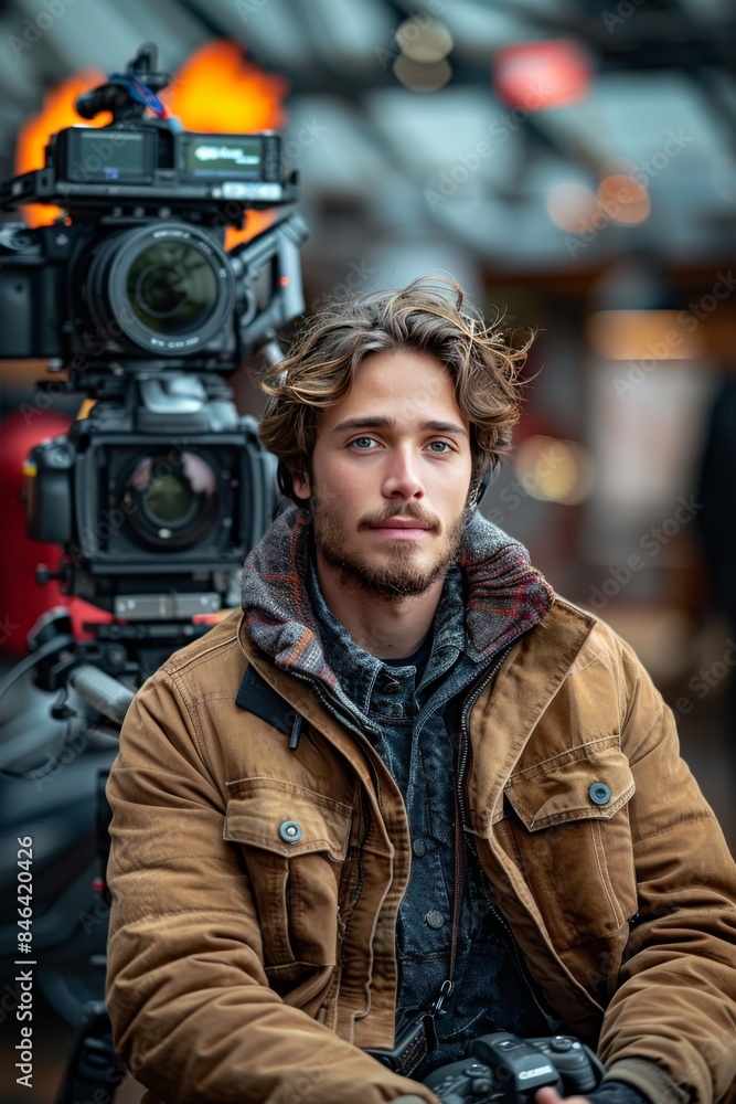Young male videographer, interviewer Young male videographer, interviewer