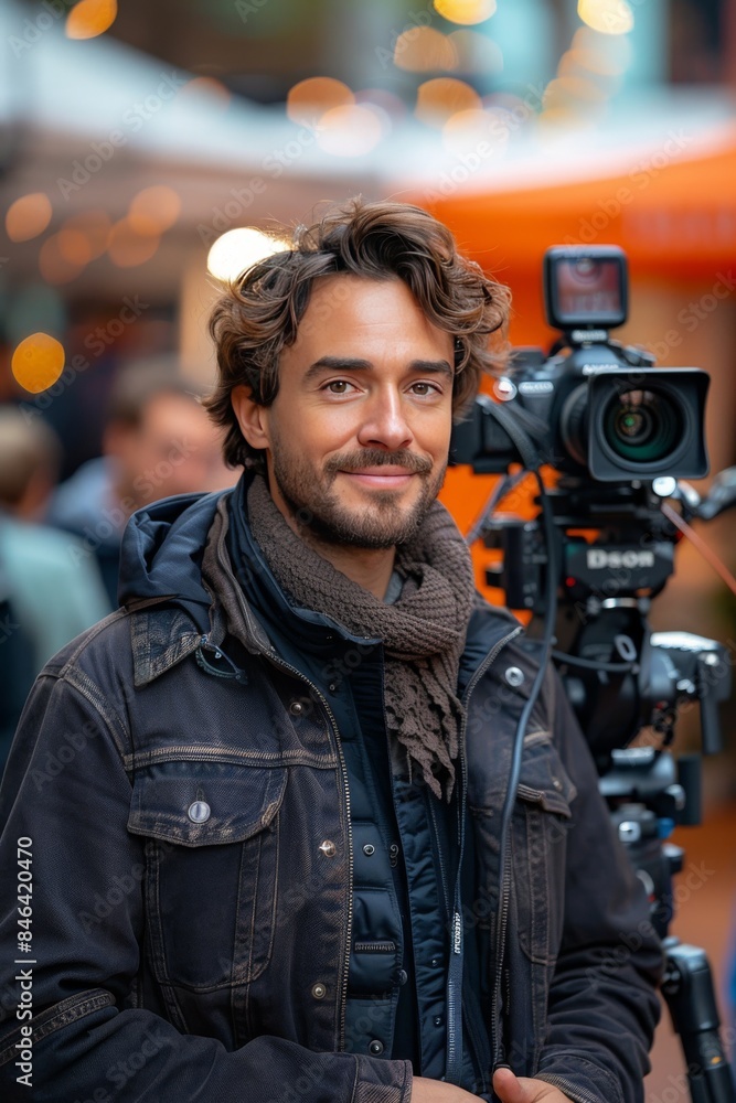 Male videographer, interviewer Male videographer, interviewer