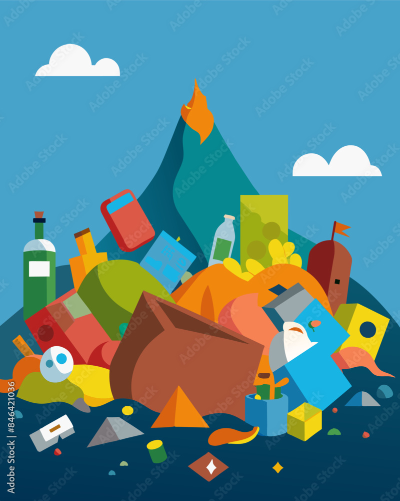 Every inch of the landfill was covered in a sea of discarded items a tragedy of human excess.. Vector illustration Every inch of the landfill was covered in a sea of discarded items a tragedy of human excess.. Vector illustration