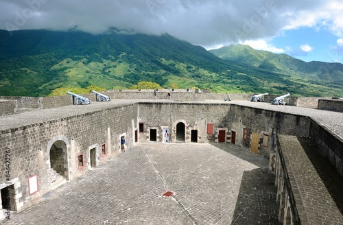 Tourists exxploring the courtyard of Fort George photo