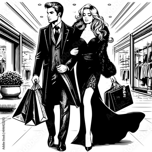 Elegant man and woman shopping in a mall