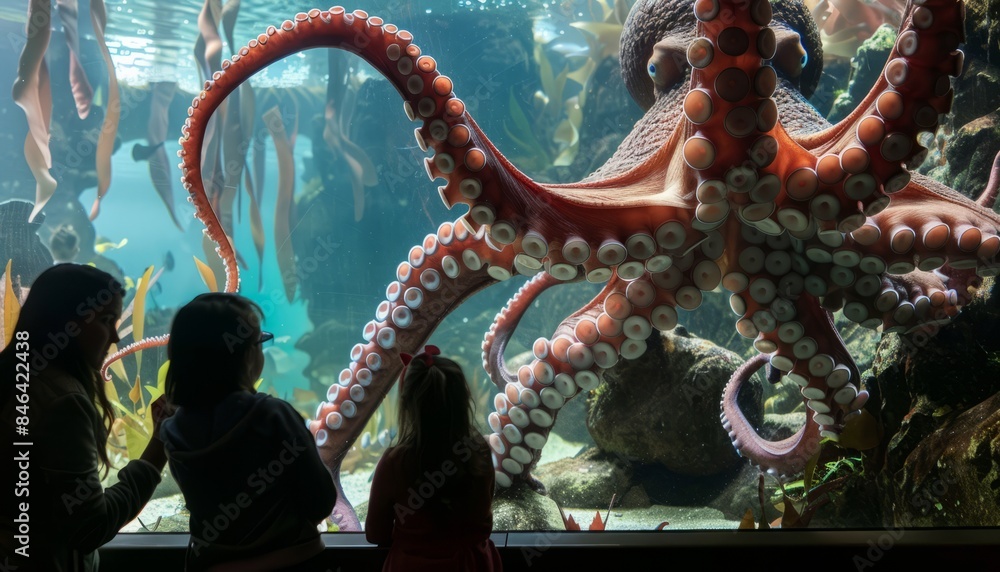 Obraz premium Exploring the Enigmatic Giant Pacific Octopus at the Aquarium of the Pacific