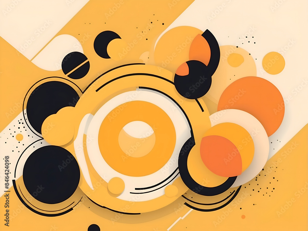 Fototapeta premium Abstract background with circles. This abstract artwork features a bold yellow and black circle against a yellow background