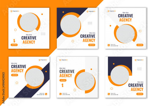 Orange round shape corporate social media post design for creative agency, online advertisement, digital marketing, business project. vector square template